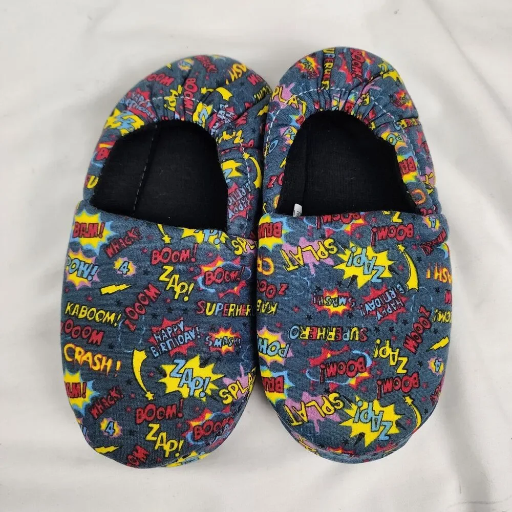 Big Kids Boy's Size 1-2 Warm Plush Indoor Slippers with Memory Foam Slip-on